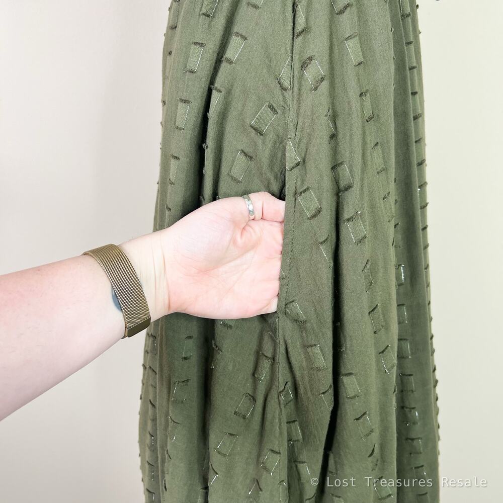 Never A Wallflower | Kelli Olive Green Textured Cotton Tassel Tie Maxi Dress XS - Picture 7 of 12